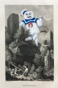 Marshmallowman in Lichtenstein, mixed media on paper